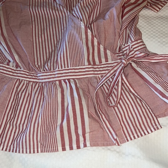 Madewell red white wrap around shirt blouse /small - Picture 2 of 5